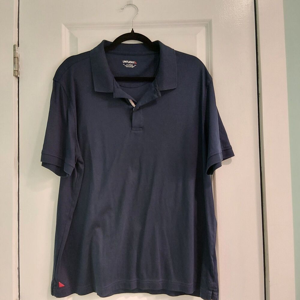 UNTUCKit Men's XL Navy Blue Damaschino Polo Shirt Short Sleeve 100% Cotton